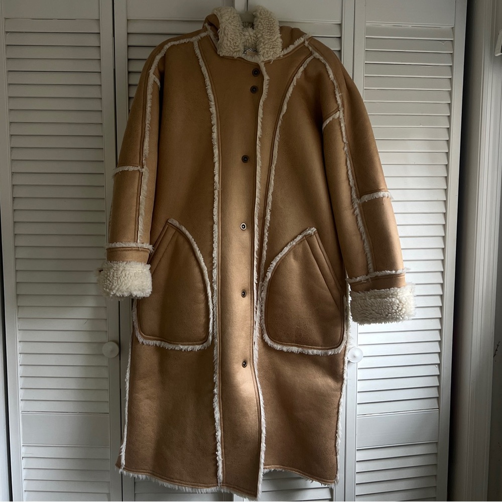 Women's Tan Shearling Coat - Picture 5 of 14